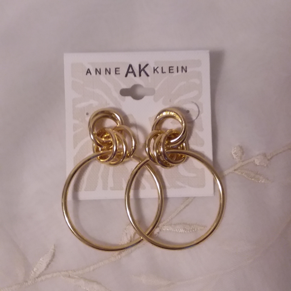 Gold Tone Hoop Dangle Pierce Earrings Anne Klein